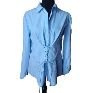 Dizzy Lizzy Women's Size Large Light Blue Corset Button Up Blouse